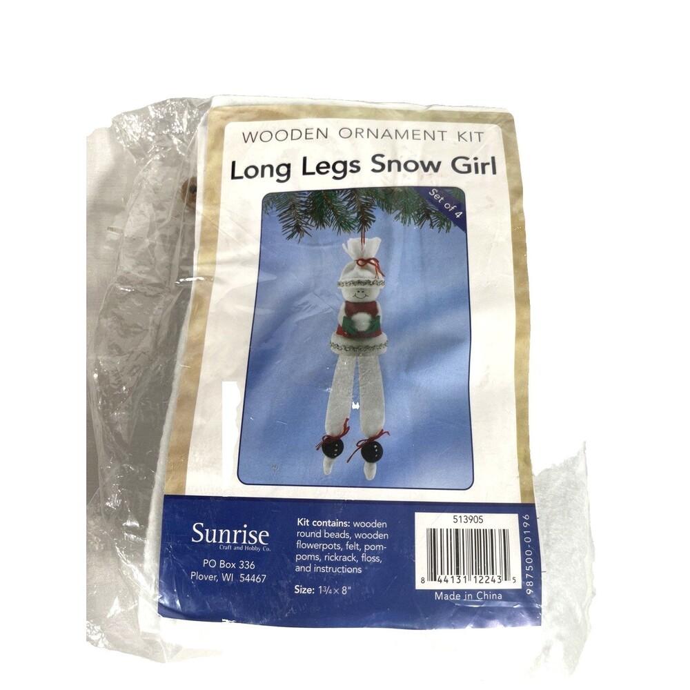 Sunrise Wooden Ornament Kit Long Legs Snow Girl Set of 4 Vintage Christmas Craft